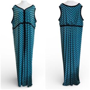 CATHERINES teal & black sleeveless maxi dress, plus size 2X (22/24W)
